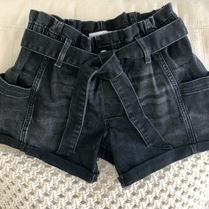 Abercrombie kids high waisted paperbag black denim shorts